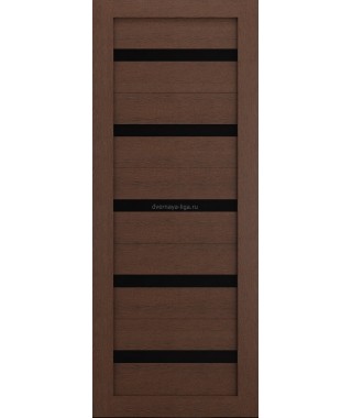 Дверь из экошпона Техно 5 Ясень коричневый (черное стекло)